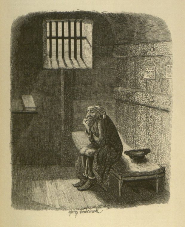 Fagin in his cell copperplate engraving by George Cruikshank 1838 e1533507984435 b524a