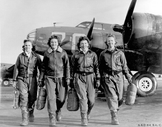 Group of Women Airforce Service Pilots and B 17 Flying Fortress