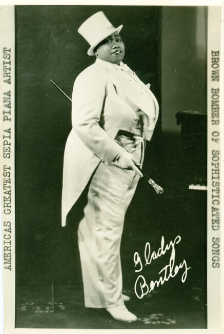 Postcard featuring Bentley's famous white tuxedo and top hat, circa 1937